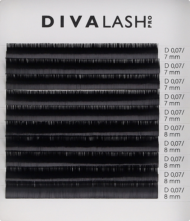 Вії для нарощування D 0.07 (7-8 мм), 10 ліній - Divalashpro — фото N1