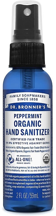 Органічний антисептик для рук - Dr. Bronner Organic Peppermint Hand Sanitazer — фото N1