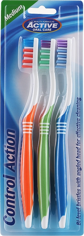 Набор зубных щеток, оранжевая, салатовая, синяя - Beauty Formulas Control Action Toothbrush — фото N1
