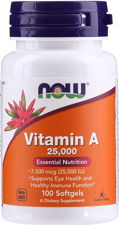 Пищевая добавка "Витамин А" - Now Foods Vitamin A 25000 IU Essential Nutrition — фото N1