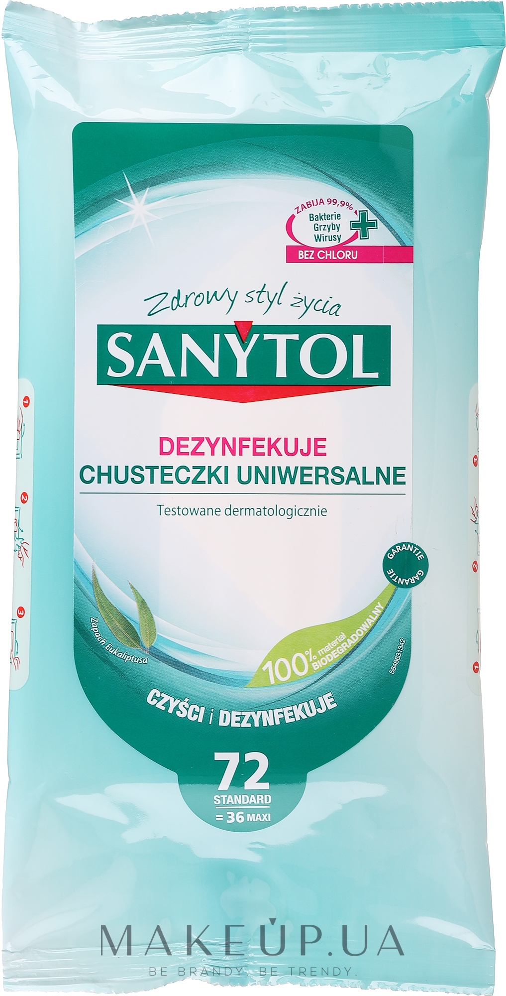 Дезинфецирующие салфетки для уборки с ароматом эвкалипта, 36 шт - Sanytol — фото 36шт