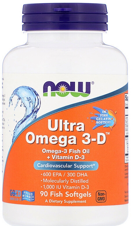 Жирные кислоты Omega 3-D - Now Foods Ultra Omega 3-D with Vitamin D-3 Fish Softgels — фото N2