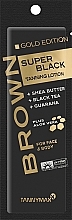 Лосьйон для засмаги в солярії з бронзантами, маслом ши, тирозином та алое вера - Tannymaxx Super Black Tanning Lotion (саше) — фото N1