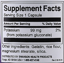 Дієтична добавка "Глюконат калію", 99 мг, 100 шт. - Swanson Potassium Gluconate — фото N4