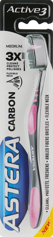 Зубная щетка "Carbon", сиренево-черная - Astera Active 3x Cleans Protect Polisher Medium — фото N1