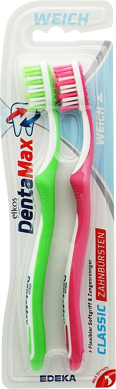 Зубна щітка м'яка, рожева + салатова - Elkos Dental Classic — фото N2