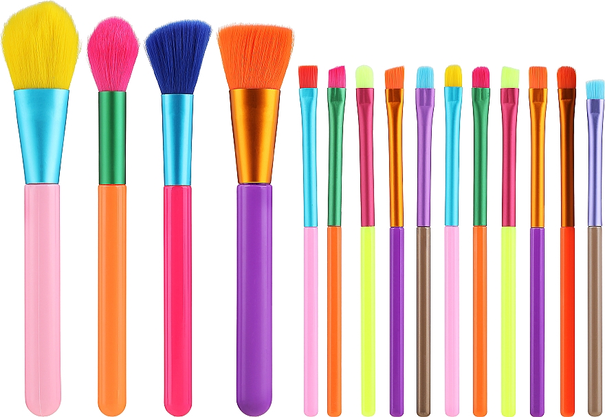 Набір пензлів для макіяжу, 15 шт., різнокольорові - Lewer Brushes Multicolored — фото N1