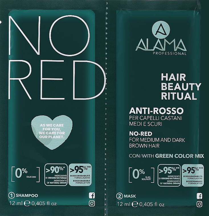 Набір - Alama No-Red Hair Beauty Ritual (shm/12ml + h/mask/12ml) — фото N1