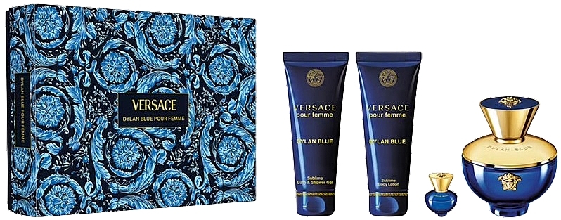 Versace Pour Femme Dylan Blue - Набор (edp/100ml + edp/mini/5ml + sh/g/100ml + b/lot/100ml) — фото N1