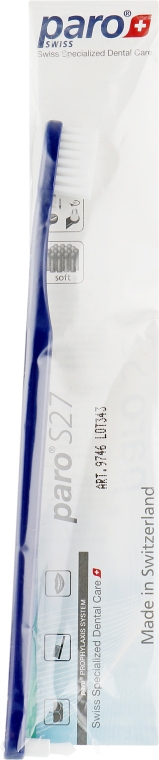 Дитяча зубна щітка, з монопучковою насадкою, м'яка, синя - Paro Swiss S27 (поліетиленова упаковка) — фото N1