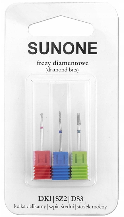Набор алмазных фрез для маникюра, DK1/DSZ2/DS3, 3 шт - Sunone Diamond Nail Drill Set — фото N1
