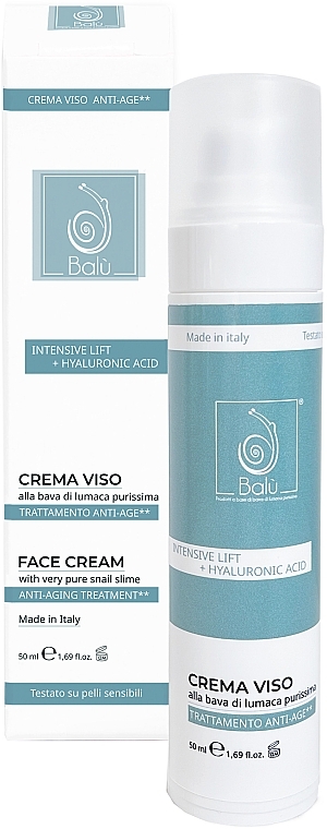 Крем для лица с гиалуроновой кислотой и улиточной слизью - Balu Intensive Lift + Hyaluronic Acid Face Cream With Very Pure Snail Slime — фото N1