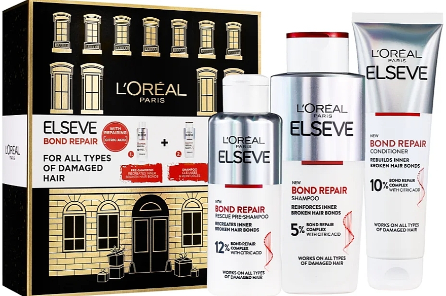 Набір - L’Oréal Paris Elseve Bond Repair (pre-sham/200 ml + sham/200 ml + h/balm/150 ml) — фото N1