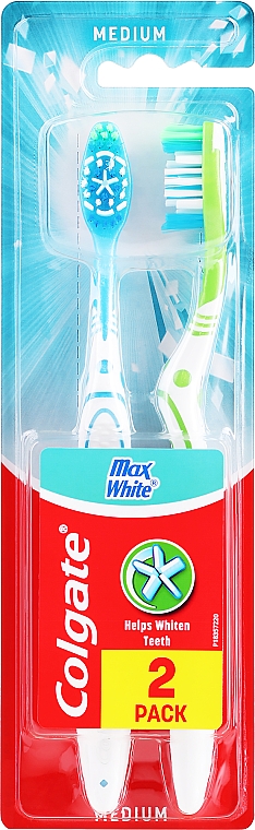  Зубна щітка Max White, блакитна + салатова - Colgate Max White Medium Polishing Star — фото N1