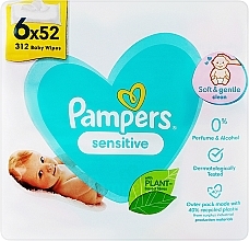 Парфумерія, косметика Дитячі вологі серветки "Sensitive", 6x52 шт. - Pampers