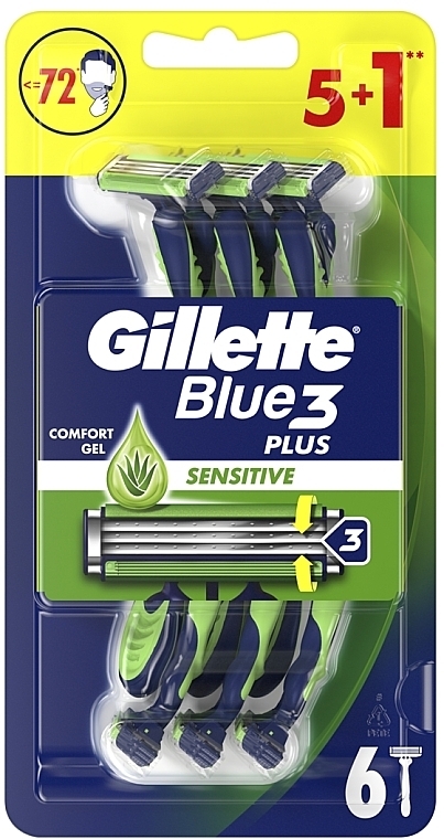Набір одноразових станків для гоління, 6 шт. - Gillette Blue 3 Sensitive — фото N2