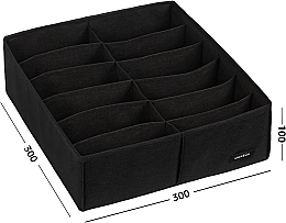 Органайзер для хранения с 12 ячейками, черный 30х30х10 см "Home" - MAKEUP Drawer Underwear Organizer Black — фото N2