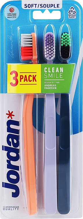 Зубна щітка м'яка, помаранчева, лілова, синя - Jordan Clean Smile Soft — фото N1