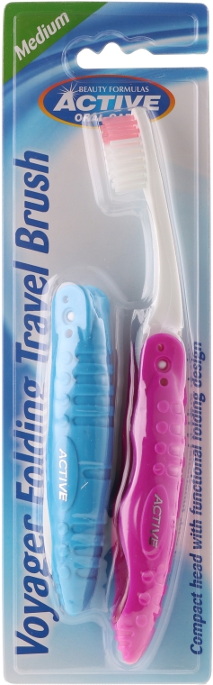 Зубная щетка для путешествия, розовая - Beauty Formulas Voyager Active Folding Dustproof Travel Toothbrush Medium — фото N1