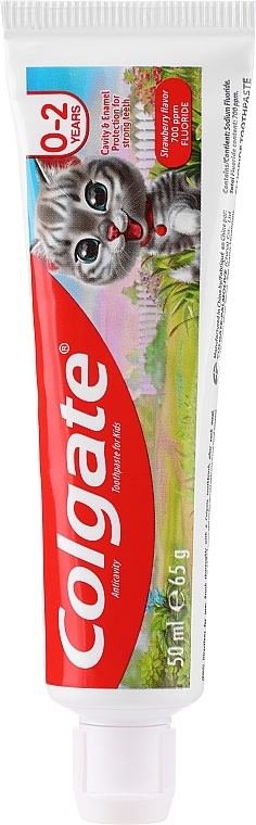 Зубна паста "Полуниця", сірий кіт, для дітей 0-2 років - Colgate Strawberry Kids Tooth Paste — фото N2