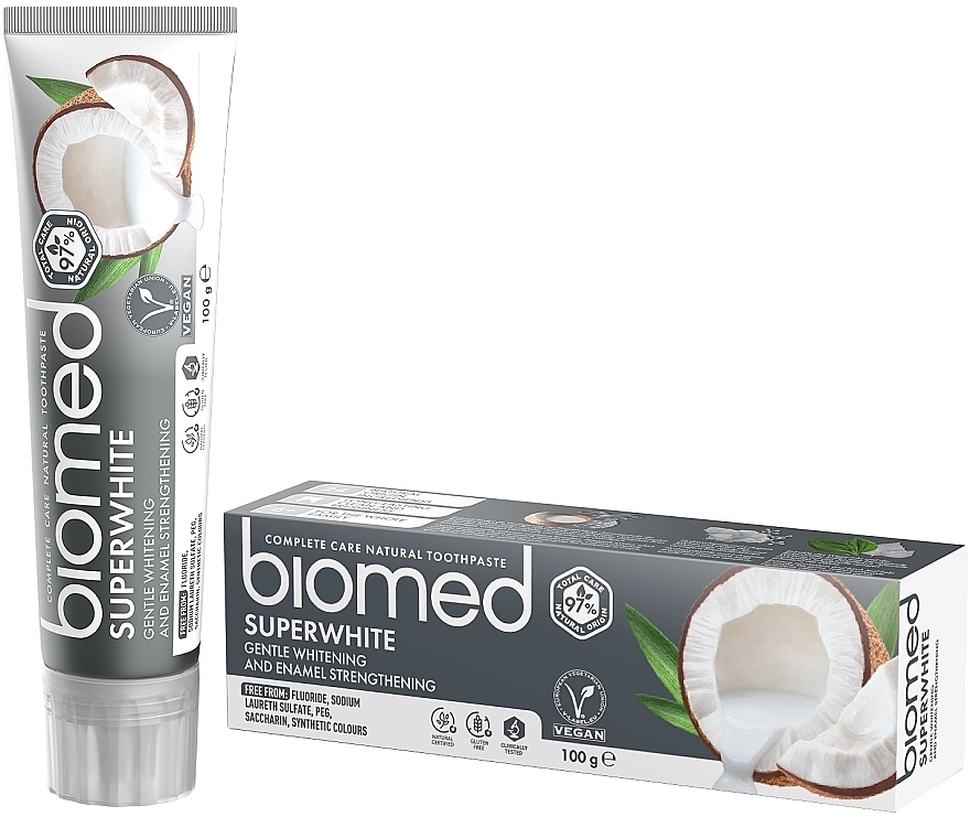 Антибактериальная отбеливающая зубная паста для чувствительной эмали "Кокос" - Biomed Superwhite 