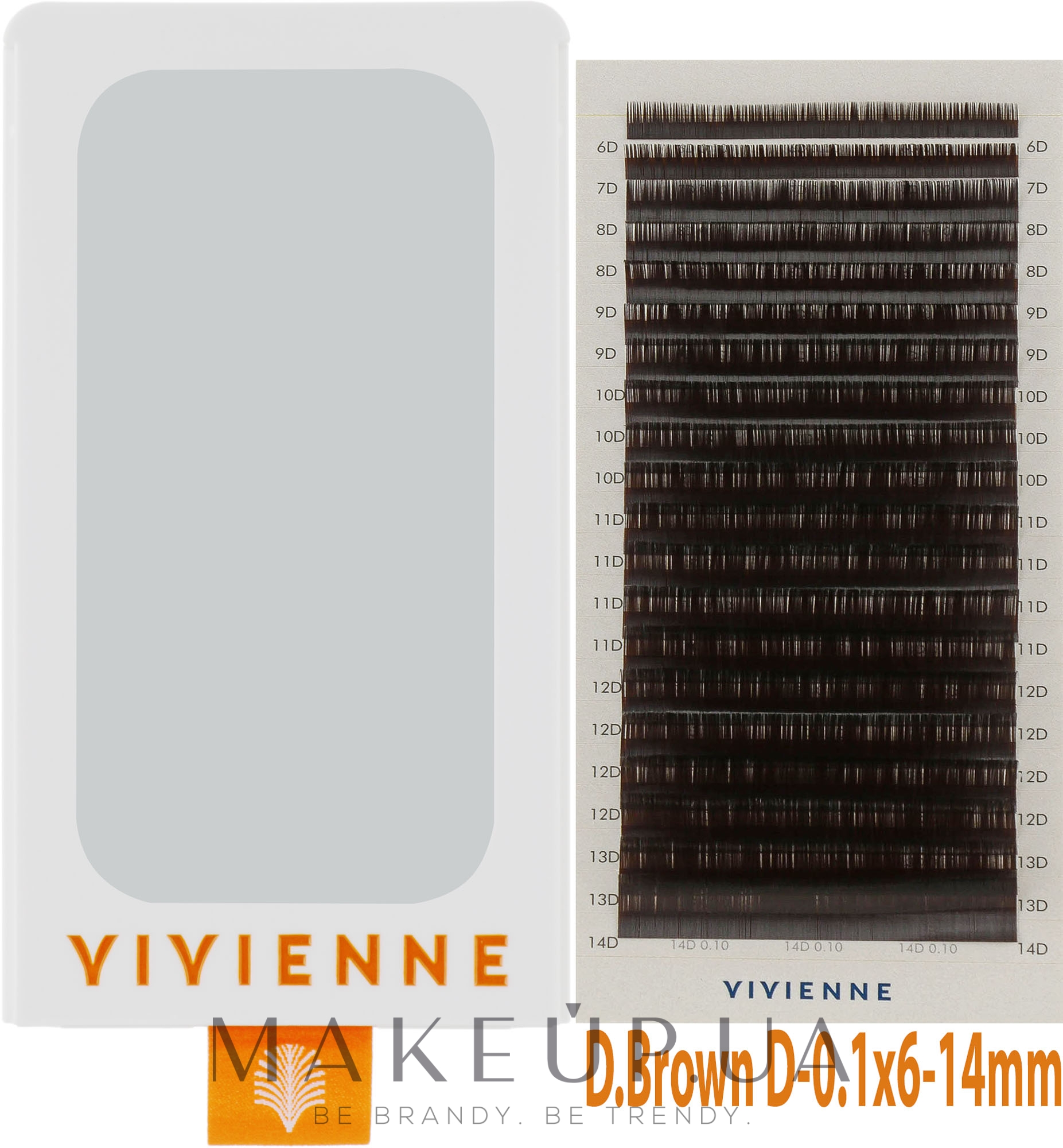 Ресницы "Elite", темно-коричневые, 20 линий (органайзер) (mix, 0,1, D, (6-14)) - Vivienne — фото 1уп