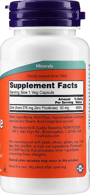 Капсулы "Пиколинат цинка" 50 мг - Now Foods Zinc Picolinate 50mg Veg Capsules — фото N4