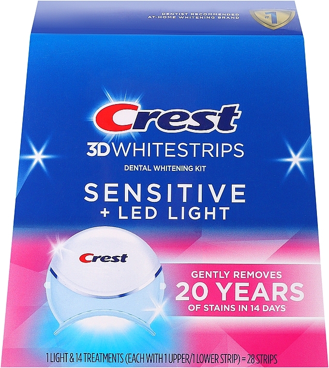 Отбеливающие полоски для зубов - Crest 3DWhitestrips Sensitive + LED Light  — фото N1