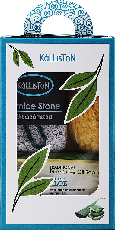 Набор, мыло с ароматом алоэ - Kalliston Gift Box (soap/100g + stone/1pcs + sponge/1pcs) — фото N1