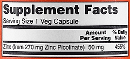 Капсулы "Пиколинат цинка" 50 мг - Now Foods Zinc Picolinate 50mg Veg Capsules — фото N5