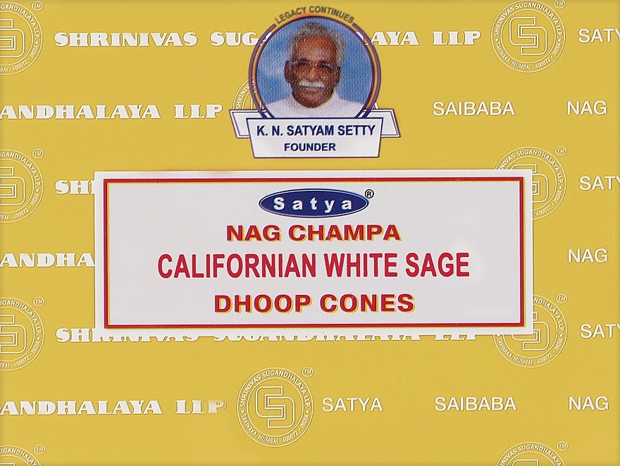 Димні пахощі конуси "Наг Чампа і каліфорнійська біла шавлія" - Satya Nag Champa Californian White Sage Dhoop Cones — фото N1