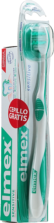 Набор для ухода за полостью рта, бело-зеленая щетка - Elmex Sensitive Toothpaste (toothpaste/75 ml + toothbrush/1pc) — фото N1