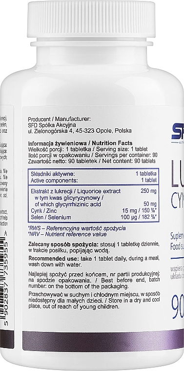 Харчова добавка "Цинк + Селен" - SFD Nutrition Lukrecja Zinc + Selenium — фото N2
