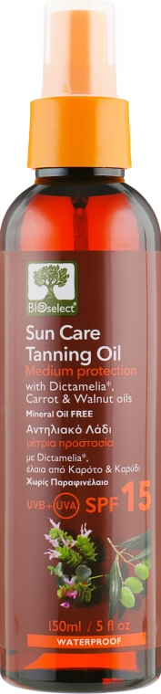 Солнцезащитное масло для загара - Bioselect Sun Care Tanning Oil SPF15 — фото N1