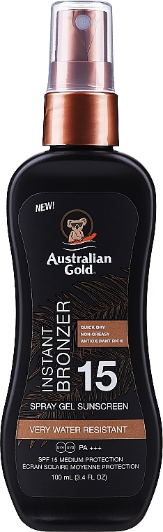 Спрей-гель для засмаги з бронзатором - Australian Gold Spray Gel Sunscreen with Instant Bronzer SPF 15 — фото N3