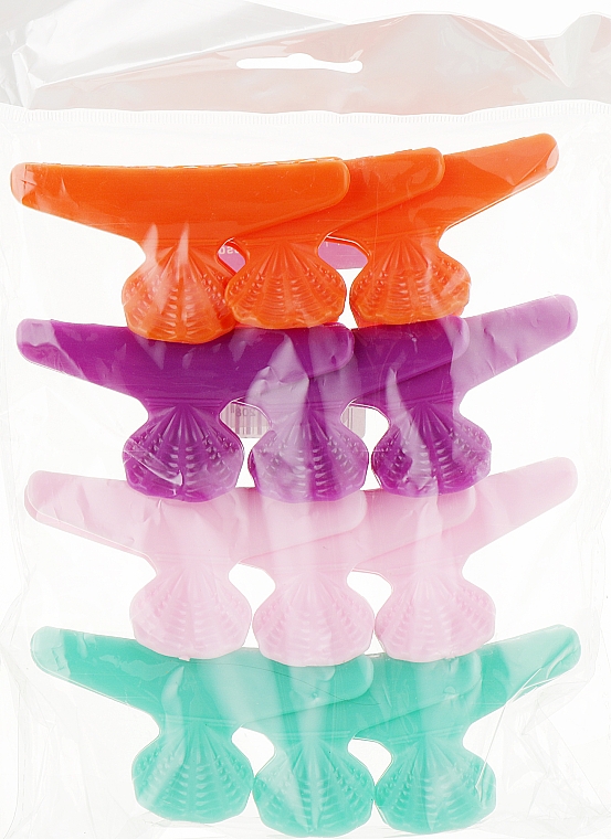 Шпильки-краби пластикові різнокольорові "Fashion Hair", фіолетовий + рожевий + помаранчевий + бірюзовий - Comair — фото N1