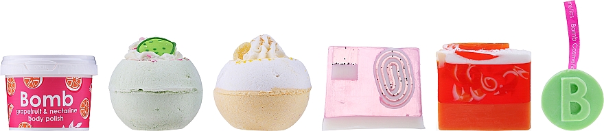 Набір - Bomb Cosmetics Fruit Basket Hexagonal Gift Box (b/bomb/2pcs + soap/2pcs + b/scr/120ml + sh/gel/120ml) — фото N3