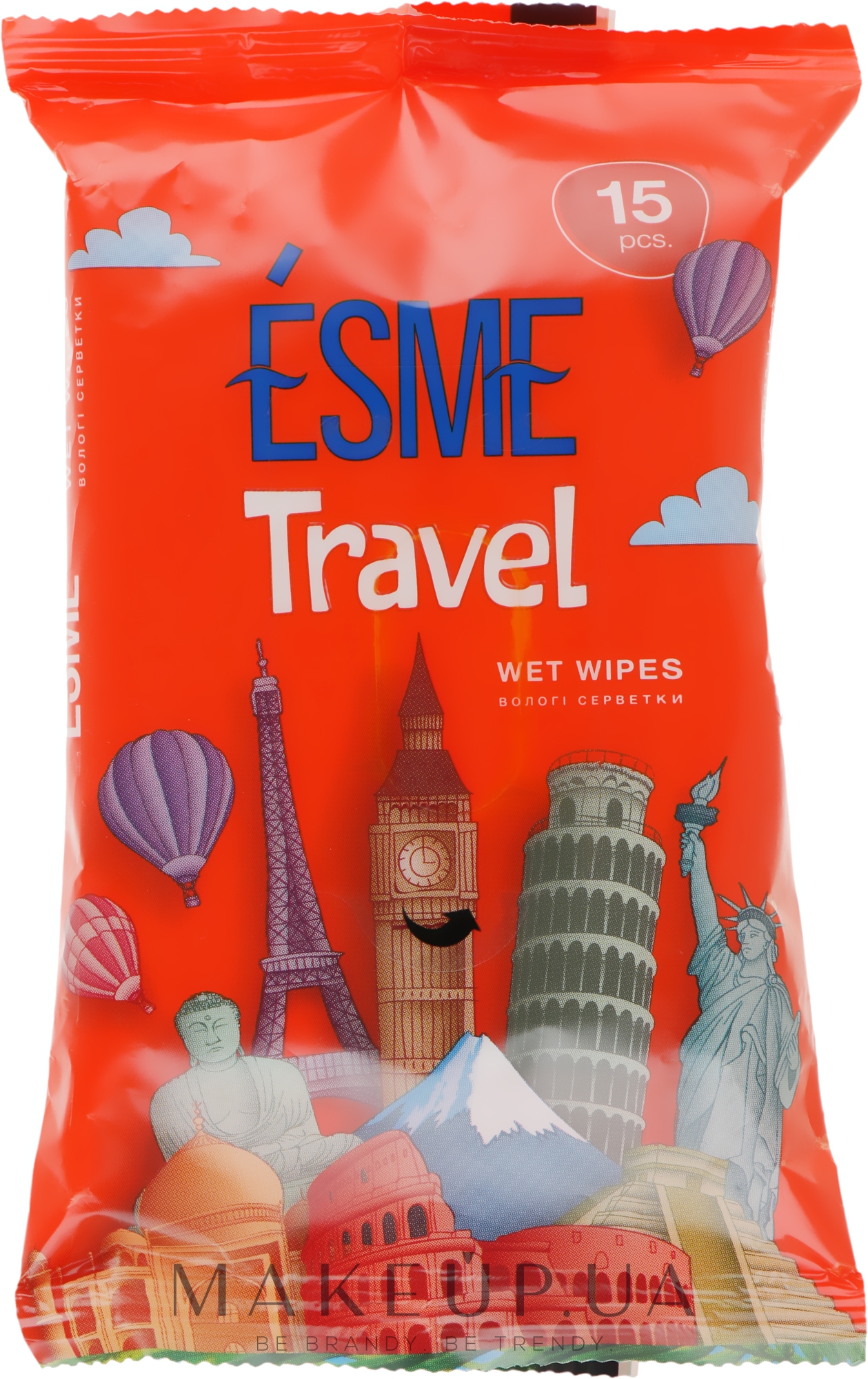 Карманные влажные салфетки "Путешествие", оранжевые - Esme Travel Wet Wipes — фото 15шт