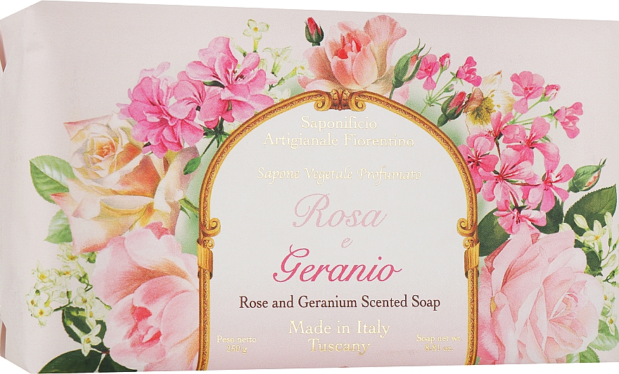 Натуральне мило "Троянда і герань" - Saponificio Artigianale Fiorentino Rose And Geranium Soap