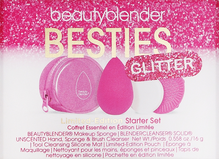 Набор - Beautyblender Glittet Starter Set (sponge/1pcs + soap/16g + cleans/mat/1pcs + bag) — фото N1