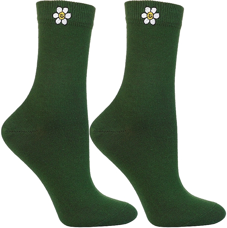 Шкарпетки жіночі довгі "Ромашка", зелені - Moraj — фото N2
