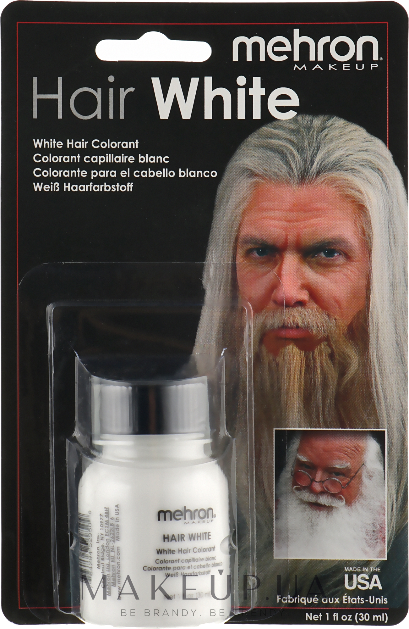 Фарба для волосся - Mehron Makeup Hair White With Brush — фото Белая