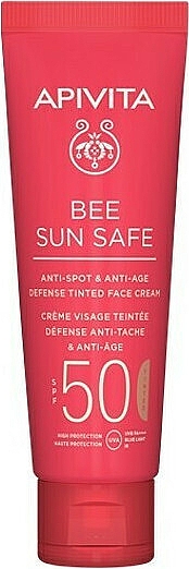 Тонувальний крем для обличчя з морськими водоростями й прополісом - Apivita Bee Sun Safe Anti-Spot & Anti-Age Defense Tinted Face Cream SPF 50 — фото N1