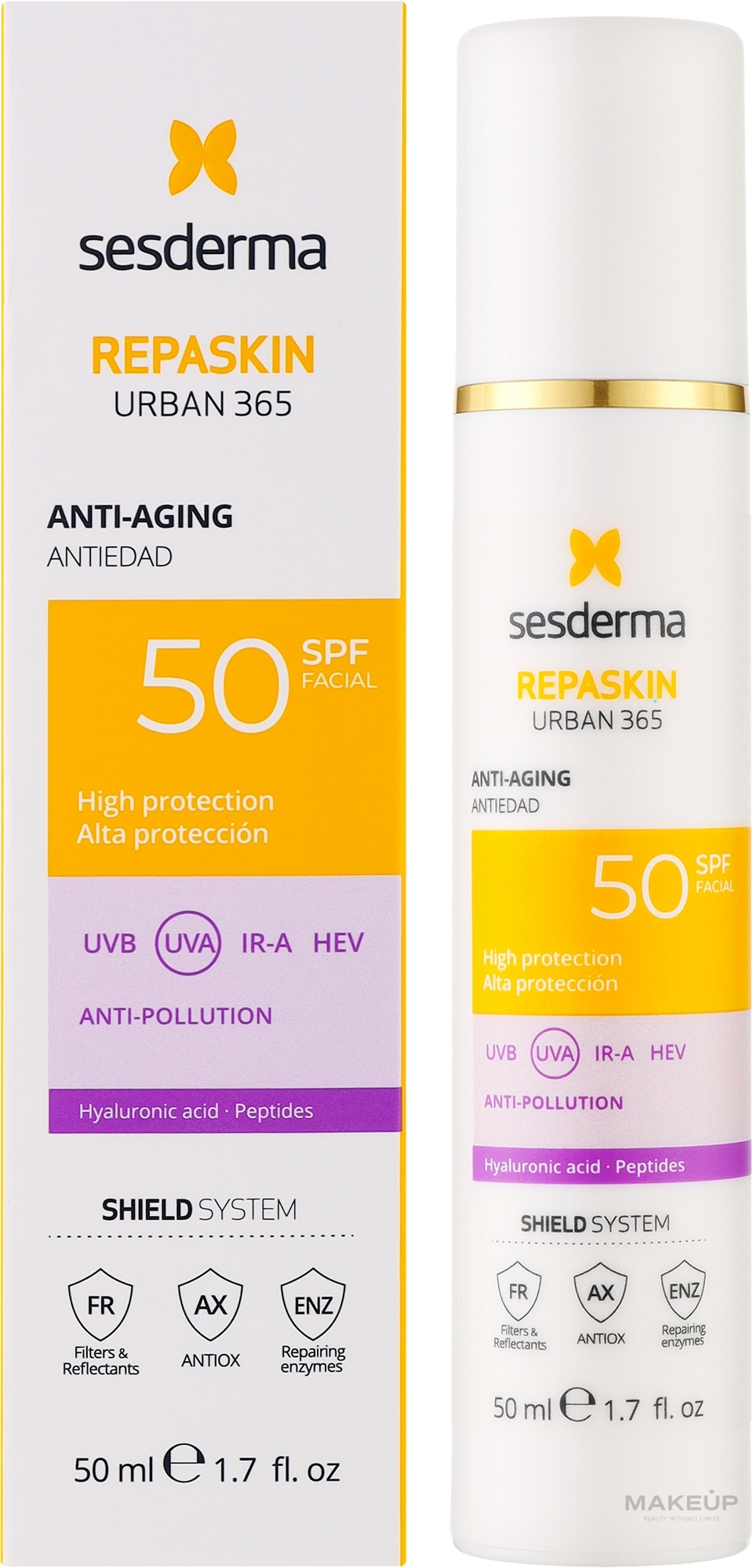 Антивозрастной солнцезащитный крем для лица - Sesderma Repaskin Urban 365 Anti-aging Spf50 — фото 50ml