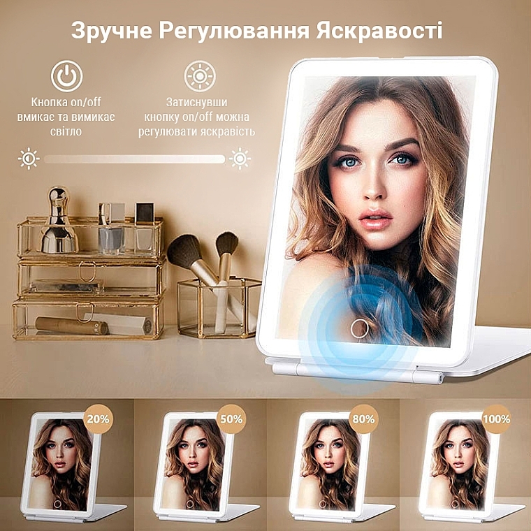 Зеркало для макияжа с LED подсветкой, белое - Aimed Makeup Mirror Stand — фото N3