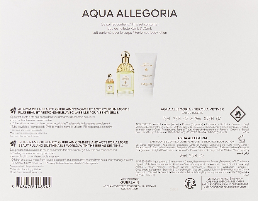 Guerlain Aqua Allegoria Nerolia Vetiver - Набор (edt/75ml + edt/7.5ml + b/lot/75ml) — фото N3