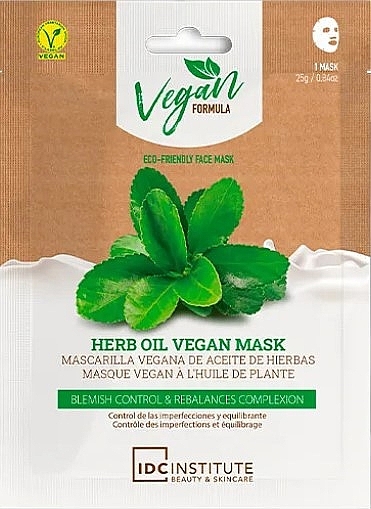 Тканинна маска для обличчя з трав'яною олією - IDC Institute Vegan Formula Herbal Oil Face Mask — фото N1