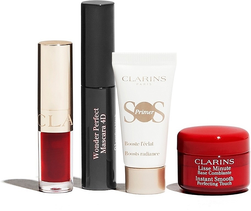 Набор - Clarins Make-up Essentials (primer/4ml + primer/5ml + lip/oil/1,4ml + mascara/3ml) — фото N2