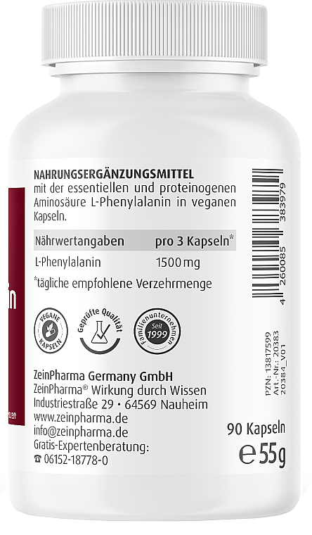Пищевая добавка "L-фенилаланин", 500 мг - ZeinPharma — фото N3