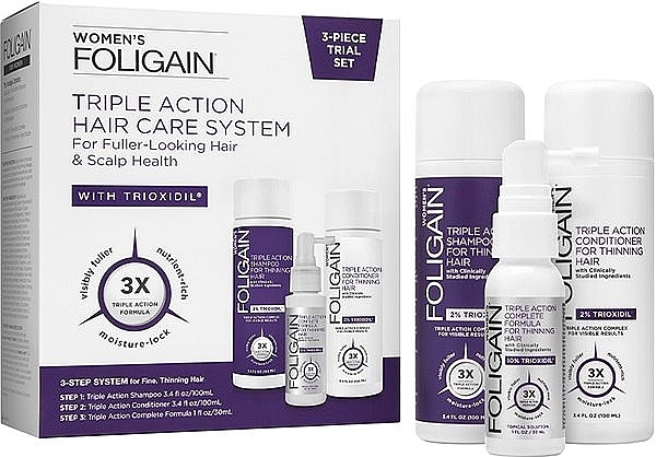 Набор - Foligain Triple Action Hair Care System For Women (shm/100ml + cond/100ml + ser/30ml) — фото N1